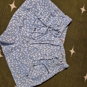 Free People Light Blue and White Printed Drawstring Shorts